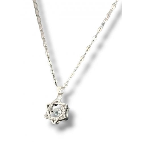 Pendant Necklace, Star of David with Gleaming Crystal  Choose Gold or Silver