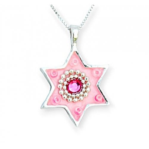 Pink Star of David Necklace with Crystal by Ester Shahaf