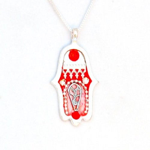 Ravishing Red-Silver Hamsa Necklace by Ester Shahaf