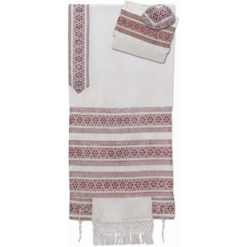 Rikmat Elimelech Handloom Woven White-Maroon Silk Tallit