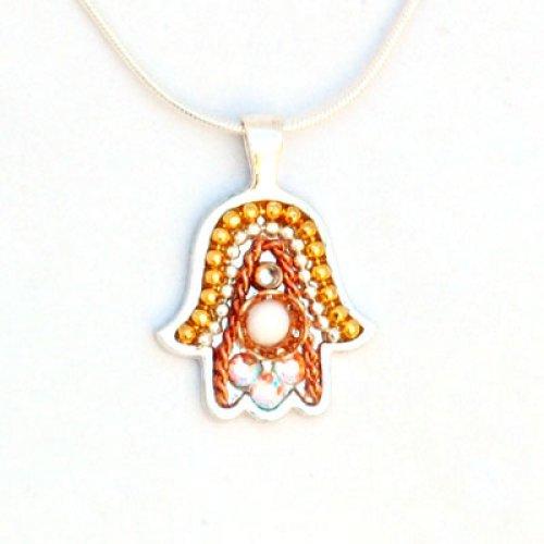 Shades of Copper and Gold Hamsa Necklace by Ester Shahaf