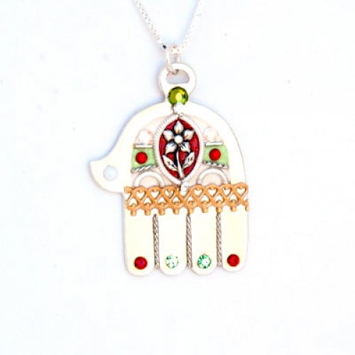 Silver Hamsa Necklace with Flower - Shahaf
