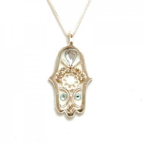 Silver Hamsa Pendant and Chain by Ester Shahaf