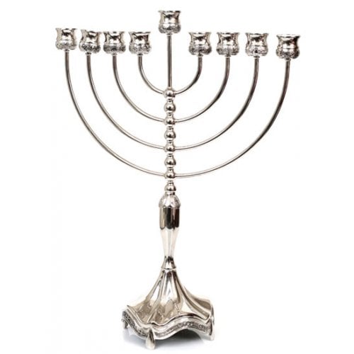 Silver Plated Chanukah Menorah, Smooth Design  18.5 Inches Height