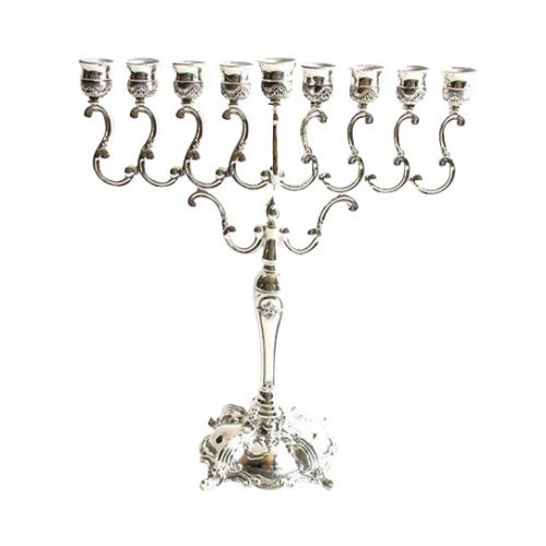 Silver Plated Chanukah Menorah, Swirls Design  7.5 Inches Height