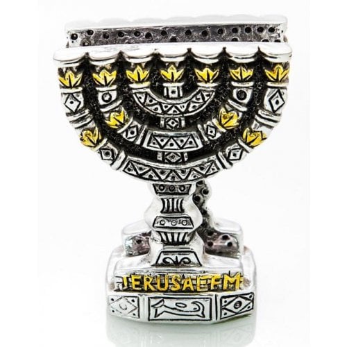 Silver Plated Napkin Holder with Gold Accents  Seven Branch Menorah Image