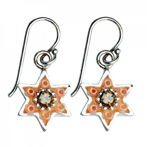 Silver Star of David Earrings -Shades of Spring by Ester Shahaf