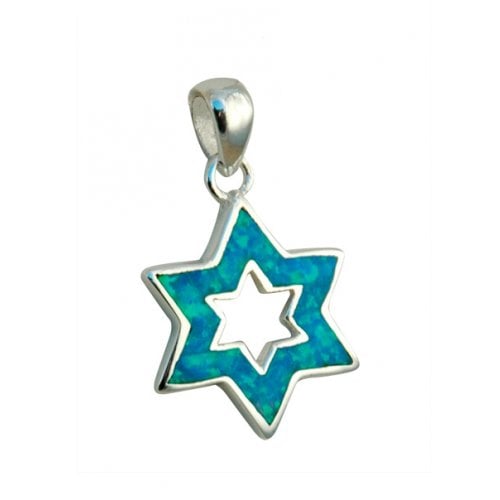 Silver and Opal Star of David Pendant