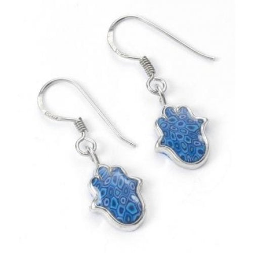 Small Blue Hamsa Earrings