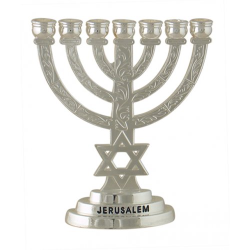 Small Decorative 7-Branch Menorah with Star of David & Breastplate, Silver - 4
