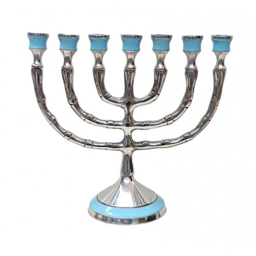 Small Gold Metal 7-Branch Menorah with 12 Tribes Symbols - Choice of Colors