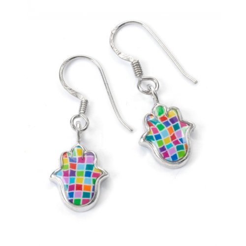 Small Mosaic Design Hamsa Earrings