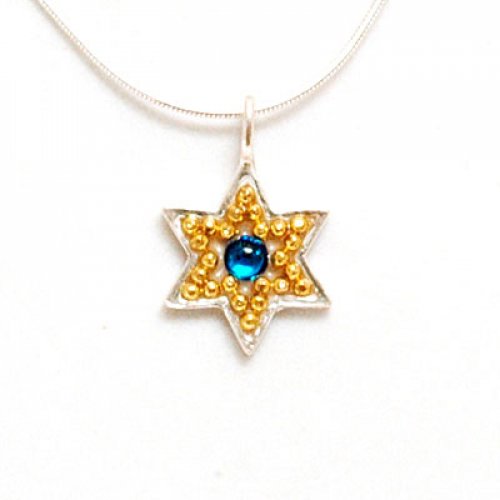Star of David Pendant in Gold-Blue by Ester Shahaf
