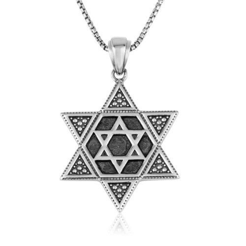 Sterling Silver Pendant, One-Within-Another Star of David  Beaded Artwork