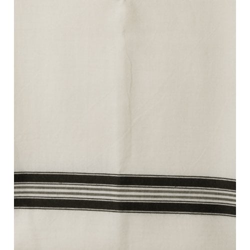 Talitnia White Wool Tallit Katan Without Center Fringes - Black Lines