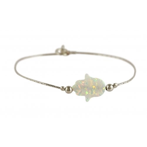White Opal Hamsa Silver Bracelet