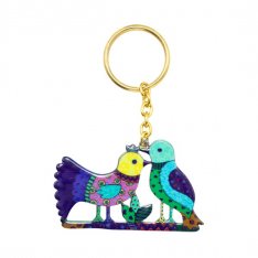 Yair Emanuel Enamel Key Chain - Two Sided Birds Design