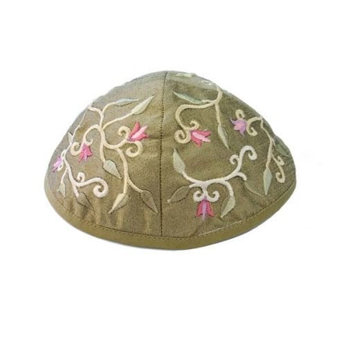 Yair Emanuel Kippah, Embroidered Flowers and Leaves  Gold