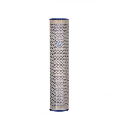 Yair Emanuel Rounded Mezuzah Case with Cutout Stars of David  Blue