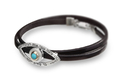 Ha'Ari Leather Wrap Kabbalah Bracelet with Turquoise Stone in Silver Eye Image