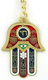 Nickel Plated Colorful Hamsa Keychain with Good Luck Symbols
