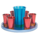 Yair Emanuel Aluminum Kiddush Goblet and Six Cups with Tray - Metallic Colors