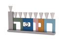 Agayof Anodized Aluminum Menorah with Cutout Hanukkah - Conical Candleholders