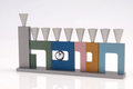 Agayof Anodized Aluminum Menorah with Cutout Hanukkah - Conical Candleholders