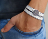 White Cord Bracelet for Men with Coin Element - Only 1 In Stock