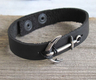 Men's Black Leather Bracelet with Anchor Element - Only 1 In Stock