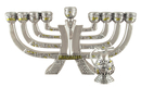 Silver Plated Polyresin Chanukah Menorah with Gold Elements - Jerusalem and Jug