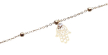 Anklet, Gold Rhodium with Gold Beads and Hamsa