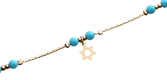 Anklets, Gold Rhodium with Blue Beads and Gold Star of David