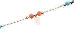 Anklet, Gold Rhodium with Blue and Orange Beads and Hamsa