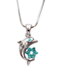 Rhodium Pendant Necklace - Dolphin with Gleaming Colored Star of David