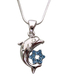 Rhodium Pendant Necklace - Dolphin with Gleaming Colored Star of David