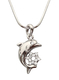 Rhodium Pendant Necklace - Dolphin with Gleaming Colored Star of David