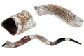 Decorative Yemenite Shofar with Sterling Silver Jerusalem and Olive Images