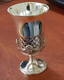 Six Decorative Small Kiddush Cups with Matching Circular Tray - Silver Plate