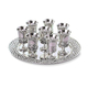 Six Decorative Small Kiddush Cups with Matching Circular Tray - Silver Plate