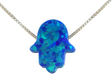 aJudaica Blue Opal Hamsa Pendant Necklace