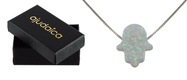 aJudaica White Opal Hamsa Hand Necklace