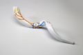 Hand Painted Yemenite Shofar with 7 Branch Menorah on White
