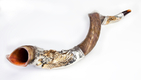 Yemenite Shofar, Decorative Silver Plate - Moses and Ten Commandments