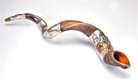 Silver Yemenite Shofar - Lion and Lamb Design