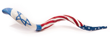Hand Painted Yemenite Shofar with United States - Israel Flag