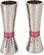 Yair Emanuel Hammered Nickel Cone Candlesticks - Colored Rings