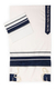 White Tallit with Blue Crinkled Stripe Set by Ronit Gur