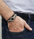 Golan Leather Triple-Wrap Men Bracelet Silver Hamsa & Hebrew Aaron Blessing