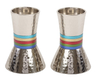 Yair Emanuel Hammered Nickel Cone Candlesticks Small - Colored Stripes